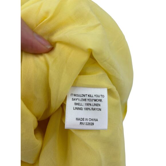 LPA Dress Womens XXL Gionna Linen Wrap Mini Yellow Puff Sleeve Tie Waist - Picture 6 of 6